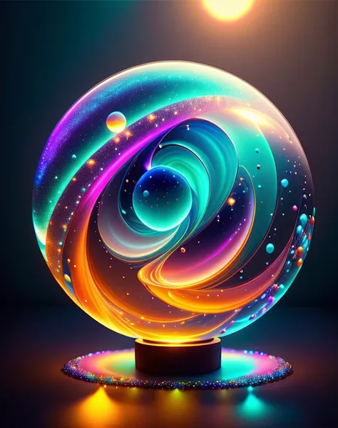 Alberto Severo art, Agregar muchos efectos de gotas y salpicaduras multicolores) ,Arafed image of a glowing orb with water splashing from it, esfera brillante, Render de octanaje colorido, Bola de cristal, globo de plasma, bola de cristal, Cinema 4D render...