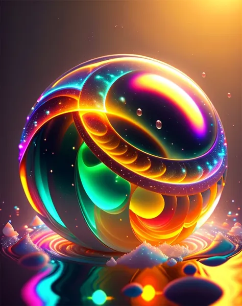 Alberto Severo art, Agregar muchos efectos de gotas y salpicaduras multicolores) ,Arafed image of a glowing orb with water splashing from it, esfera brillante, Render de octanaje colorido, Bola de cristal, globo de plasma, bola de cristal, Cinema 4D render...