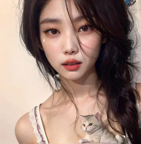 Asian woman araffed with long hair and a cat, Ulzzang, dilraba dilmurat,  coreana, wan adorable korean face, Mulher sul-coreana bonita,  bonito-fino-cara, young adorable korean face, com bonito - fino - rosto, Jinyoung Canela, beautiful aesthetic face, you...