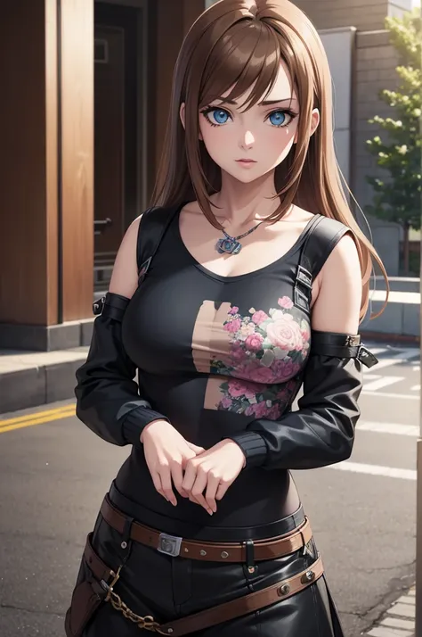 one Rebecca wearing punk clothes, mature woman, long light brown hair, blue eyes, large , [ 4 k digital art ]!!, seductive anime girl, deviantart artstation cgscosiety, trending on cgstation, 8k high quality detailed art, photorealistic anime girl render, ...