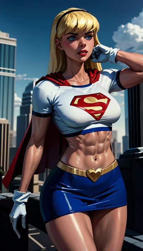 (cowboy shot), sfw, (masterpiece), (best quality:1.0), (ultra highres:1.0), detailed eyes,
BREAK
Alexandra Daddario as Supergirl, 1girl, long brunette hair, midair, flying
hairband, (white) crop top, short sleeves, muscular physique, muscles with veins, ca...