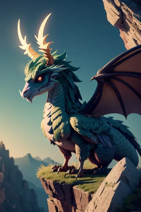 Dragon with wings on top of a cliff, color verde, fuego, llamas, lanzando llamas en la boca (obra maestra), Mejor calidad, high resolution, 4k, 8k, detailed illustration, detalle intrincado, cinematic lighting, amazing quality, Amazing shading, Soft lighti...