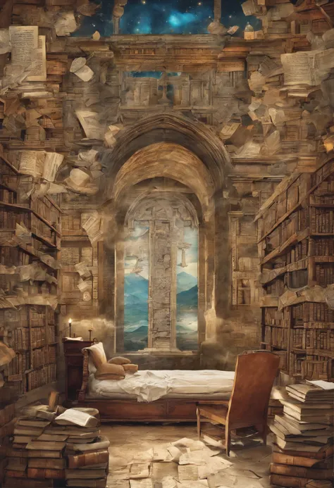 Imagine a peaceful scene in an ancient library, where a passionate reader discovers a rare and precious book