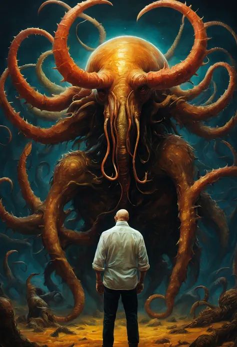 a Cancer man adoration anticipation ecstatic excited in love jealous, by Martin Wittfooth + Yaroslav Gerzhedovich, dark acrylic, sf, intricate artwork masterpiece, ominous, matte painting movie poster, golden ratio, trending on cgsociety, intricate, epic, ...