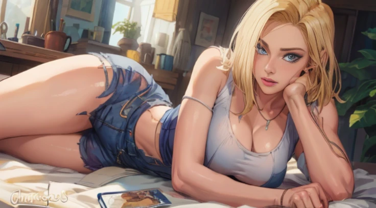 Obra-prima estilo ANDROID 18, best quality), Realistic, cara bonito, (imagem real, detalhes intrincados, profundidade de campo), (1girl, sozinho), compor, separated-lips, altamente detalhado, rosto perfeito, voluptuoso, girl nude athletic body, muscula, , ...