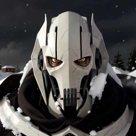 General Grievous, black cape, snow, blizzard, snowstorm, tundra, dark, mysterious, horror