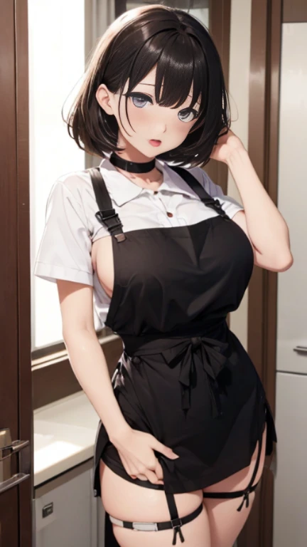 (Ahegao、Naughty、big breasts、masturbation:1.2)、apron、short twin-tailed hair