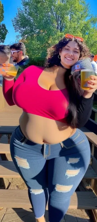 there are two women that are standing together in the grass, holding a beer!!, with a figure in the background, cold as ice! 🧊, having a great time, smooth in _ the background, profile pic, 😭 🤮 💕 🎀, 👁🌹👾, college, 🤬 🤮 💕 🎀, low quality grainy, , Big tits, hu...