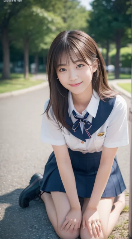 japanese high school girl in uniform、be embarrassed。small breasts and beautiful legs。there is a gap between the legs。random post...