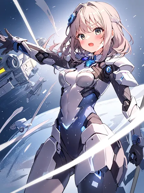 ((masterpiece:1.4、highest quality))+、(super detailed)+、
1 girl、cyberpunk city、flat chest、wavy hair、mecha clothes、(robot girl)、Cool move、Silver Bodysuit、colorful background、Wet day、(lightning effect)、Silver Dragon Armor、(cold face)、cowboy shot、pretty girl