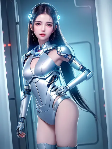 dystopian, [sci-Fi], High-detail RAW color photos, Panorama, oF (cute Female arterial intelligence, 控制论Enhance), indoors, permanent, (Inside the cryogenic chamber, in advanced cyberpunk research Facility), Toned physique, (Small but lively breasts, normal,...