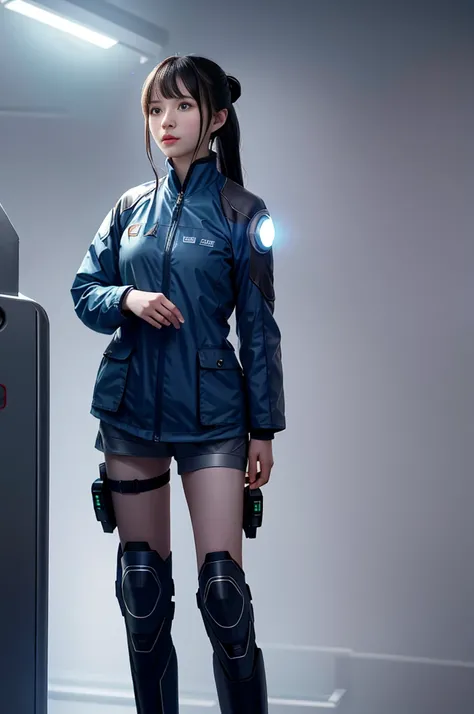 反乌托邦of， [sci-Fy]， High-detail RAW color photos， Full-shot， of （cute Female arterial intelligence， cybernetic enhancement）， inside the room， standing on your Feet， （in a cryogenic chamber， In a state-oF-the-art cyberpunk research Facility）， Toned physique， ...