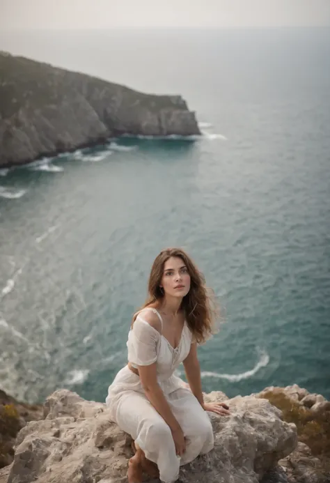 Rock, bounce, precipice, young woman, sea