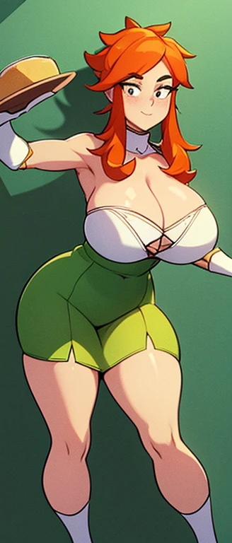 freckles, beautiful, masterpiece, st-patricks day, full body image, cel shaded, black outlines, holding beer jug, hourglass figure, orange hair, plump breasts, plump hips, plump thighs, irish, large eyes, green pupils, curly hair, rounded hair, long hair, ...