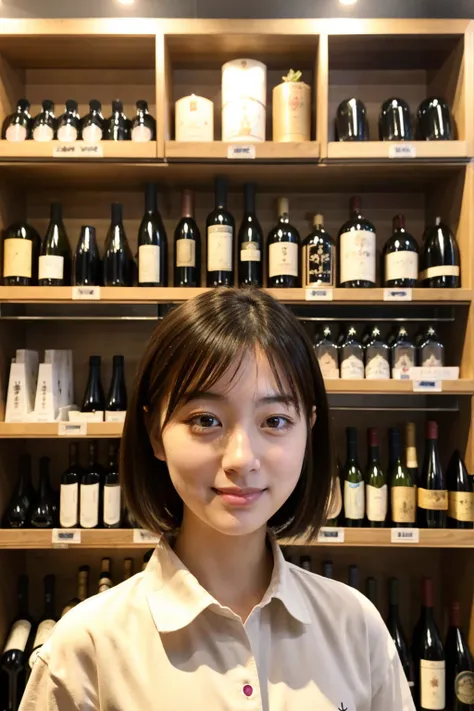 Japanese beautiful girl、wine store clerk、22 years old、Put on your shirt、