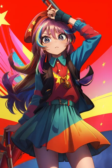 masterpiece,best quality,1girl,mlpglimmer,colored skin,streaked hair,sopi,soviet pioneer,soviet flag,soviet,