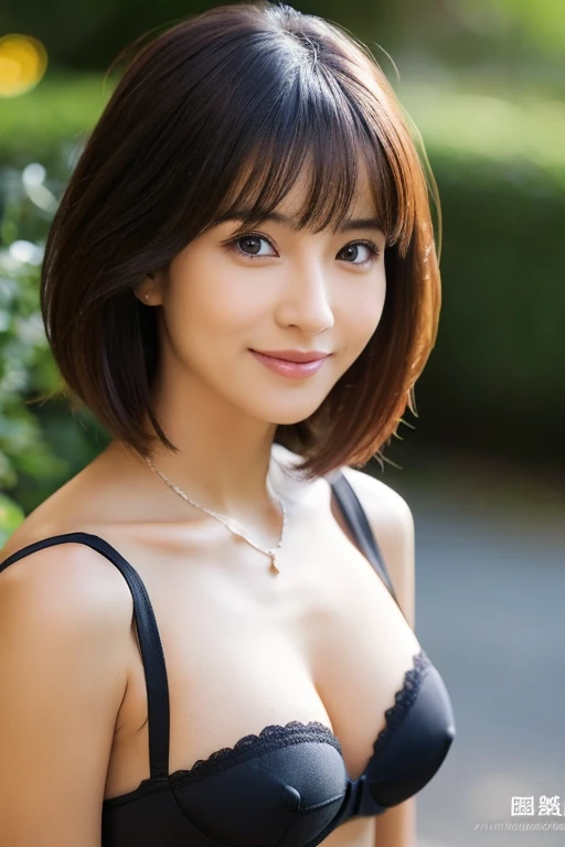 In underwear. naked. Beautiful features. A face that can be universally considered beautiful. 45 years old. Japanese. Her eyes are big, her nose is high, and she has a lovely smile. Her hair is bob cut. Clothes are meant to be worn by adults that show clea...