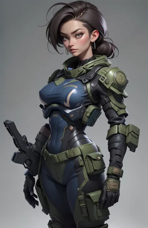 11:23(((highest quality: 1.4))),(无与伦比的master piece), (hyper hd),(Ultra-realistic 8k CG)、（dark-colored hair） ((( body))), (((1 girl))), 25-year-old American soldier with perfect body,,beautiful and well-groomed face,muscular body:1.2,Plain royal blue jacket...