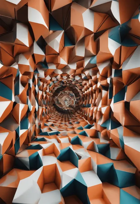 hallucinatory art：1.5.（Inspired by Maurits Cornelis Escher）。Geometric architecture，Three-dimensional illusion，Impossible structure，Stunning creation。