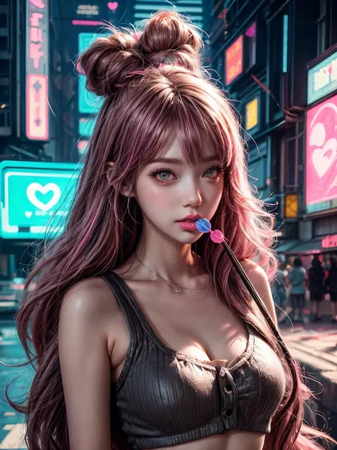 a girl with a lollipop heart shaped lollipop lollipop lollipop lollipop lollipop lollipop lollipop lolli, rossdraws cartoon vibrant, decora inspired illustrations, candy girl, dreamy colorful cyberpunk colors, cute detailed digital art, cyberpunk art style...