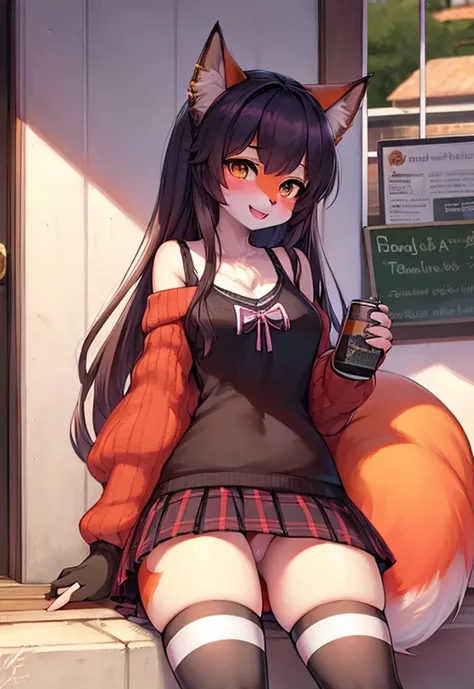 Furry foxes head girl, whote fur, teen