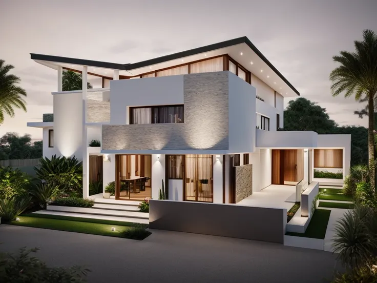 (super detailed) realistic photo of villa, outdoor,exterior design, best render, 24mm, f1.8, light, wide angle