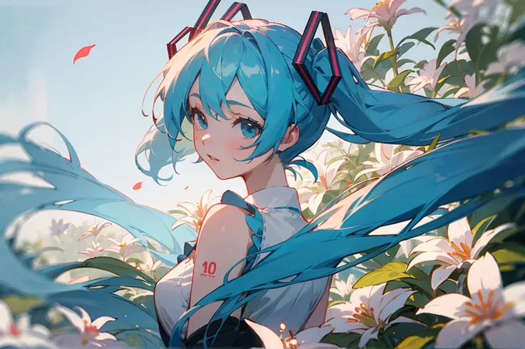 masterpiece, best quality,1girl, hatsune miku, (((flower)))