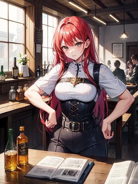 （（（masterpiece、Highest image quality、highest quality、highly detailed unity 8ｋwallpaper）））、（（（Illustration of one girl）））、（adventurer）、（（（neutral）））、cool、（（red hair、long hair））、golden eyes、（（tall））、（（（muscular and strong body、muscle girl、muscle）））、（（（manspr...