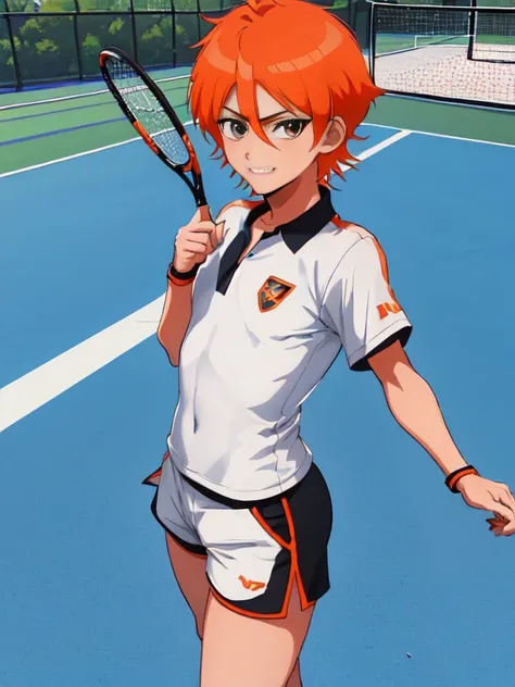 official art,anime screen cap、anime style etc.,Super thin illustration, High resolution, muste piece, best quality,best quality,high quality, detailed,  (little boy),12 years old, A young tennis idol with a super cute face.,beautiful boy、 Standing ceremony...