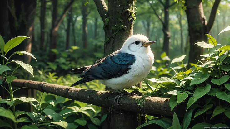 masterpiece, macro photo of a bird drinking water in the forest, dusk, mushrooms, dewdrops, high contrast, studio ghibli style, ...