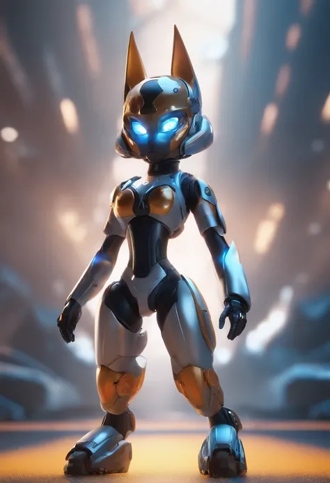 small pussy,，Magic, personification,upper body length，short legs， equip yourself with futuristic machines，carry mechanical weapons, The background is a colorful universe. Pixar Animation, funky blind box, OC render, ray tracing, high quality, high detail, ...