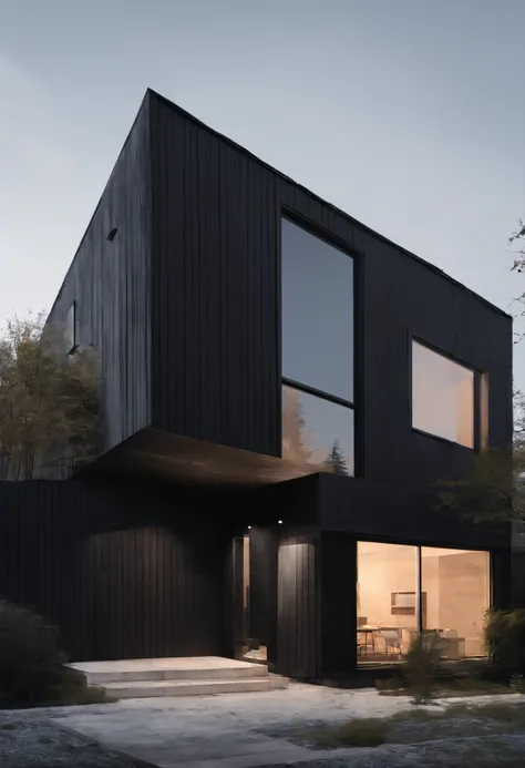 reate a design of the exterior of a private black house in loft, brutalism style