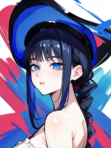 Best Quality, Masterpiece: 1.2, Ultra Detail, (Highest Detail Face: 1.2), 1girl, Long hair, Black hair, inner blue hair, blue eyes, big breasts, thick tighs