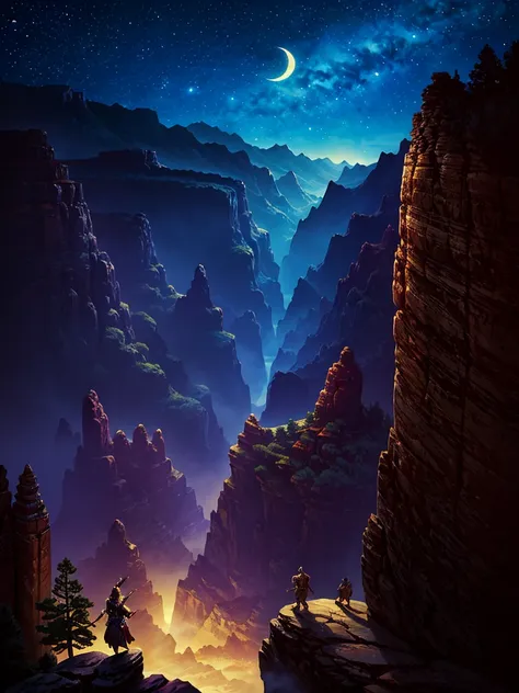 （（（masterpiece、Highest image quality、highest quality、highly detailed unity 8ｋwallpaper）））、（fantasy、Grand canyon）、night、beautiful starry sky、octans