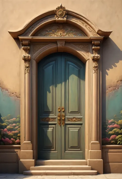 3D painting of door on the wall, hand draw, reality, fantasy art, enhance, intricate, (best quality, masterpiece, Representative work, official art, Professional, 8k)