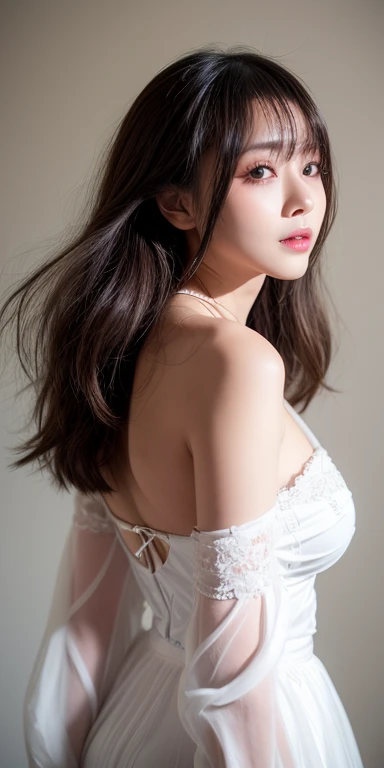 Canon RF85mmf/1.2,masterpiece,highest quality,ultra high resolution,you,1 girl,(korean mixed,K-POP idol:1.2),alone,white_shiny_skin,black eye,necklace,Brown_length_wavy_hair,red_shiny_lips,eyelash,前hair,deal with,compensate,shiny,pore,skin texture,bracelet...