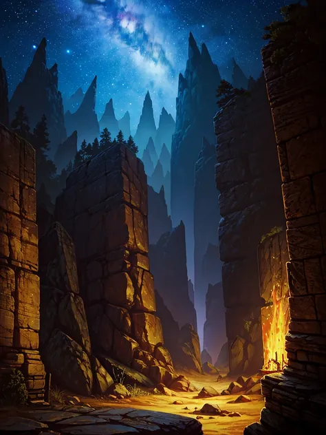 （（（masterpiece、highest image quality、highest quality、highly detailed unity 8ｋwallpaper）））、（fantasy、grand canyon）、night、beautiful...