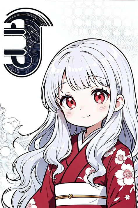 LINE stickers,smile,silver hair,Lady,red eyes,fluffy,kimono,wavy hair,long hair,Less exposure,kind,It&#39;s warm,background white