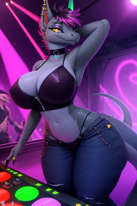 uploaded on e621, explicit content, 3d:0.4, (bastika, cutesexyrobutts, hioshiru), female, lizard, nightclub setting, choker), clothing, uploaded on e621, explicit content, 3d, (bastika, cutesexyrobutts, hioshiru), female, lizard, club interior, thick thigh...