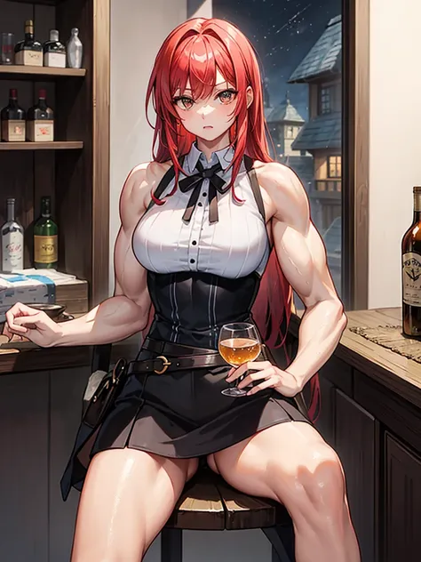 （（（masterpiece、Highest image quality、highest quality、highly detailed unity 8ｋwallpaper）））、（（（Illustration of one girl、beautiful girl）））、（adventurer）、（（（neutral）））、（（red hair、long hair、golden eyes））、（（tall））、（（（muscular and strong body、muscle girl、muscle、st...