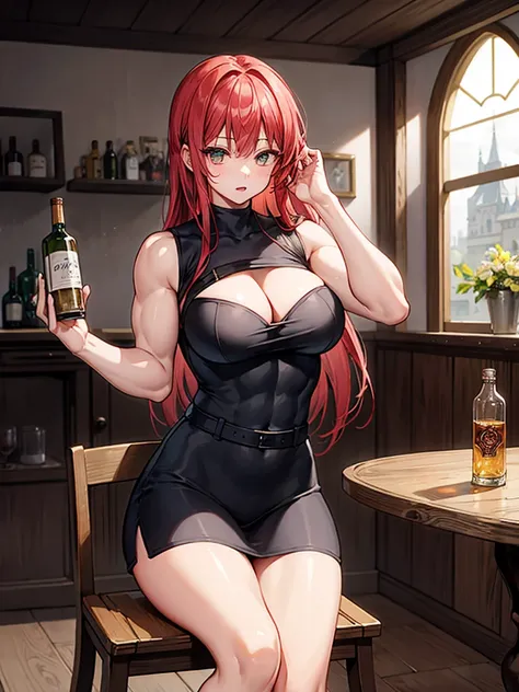 （（（masterpiece、Highest image quality、highest quality、highly detailed unity 8ｋwallpaper）））、（（（Illustration of one girl、beautiful girl）））、（adventurer）、（（（neutral）））、（（red hair、long hair、golden eyes））、（（tall））、（（（muscular and strong body、muscle girl、muscle、st...