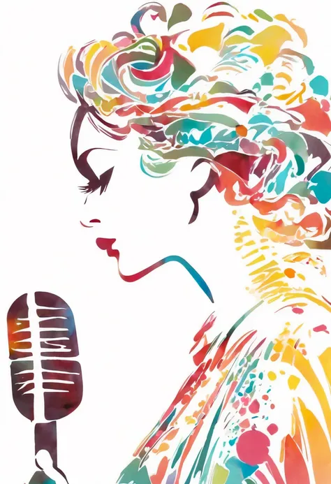 Beautiful woman in profile with a microphone,Portrait