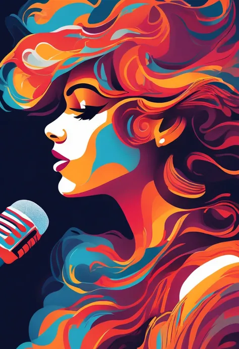 Beautiful woman in profile with a microphone,An illustration,Portrait