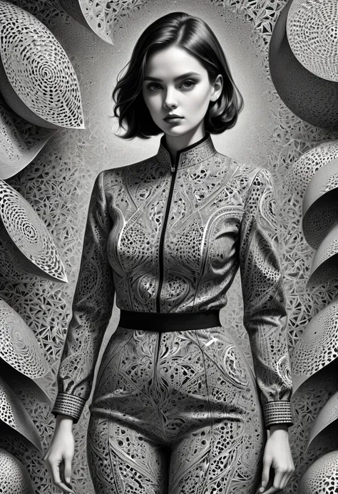 Optical illusion, black and white pattern, stealth pepple hidden in the pattern, black and white clothes, enhance, intricate, (best quality, masterpiece, Representative work, official art, Professional, 8k)