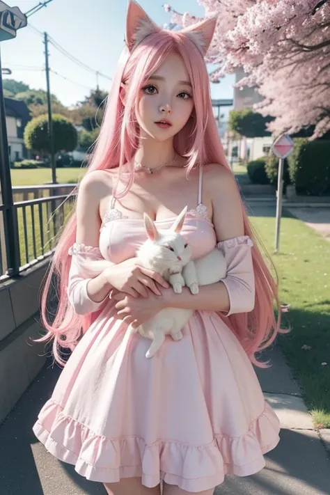 anime girl with long pink hair holding a white rabbit, cute anime waifu in a nice dress, anime art wallpaper 8 k, anime wallaper, anime style 4 k, anime art wallpaper 4 k, anime art wallpaper 4k, beautiful anime style, beautiful anime girl, anime girl with...