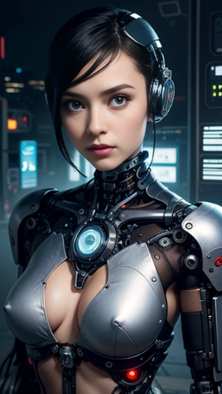 a womans head and torso, cyborg - girl, intricate transhuman, cyborg girl, covered in circuitry, anime robotic mixed with organic, intricate mechanical body, cybernetic body, intricate cyborg, intricate body, portrait of a cyberpunk machine, cyborg woman, ...