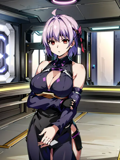 ( highest quality:1.3)
doa ayane, 1 girl, alone, chest, short hair, large chest, thighs , bare shoulders, arms, , head band,(Inside a futuristic research facility:1.4),hypnorolla,
empty eyes,