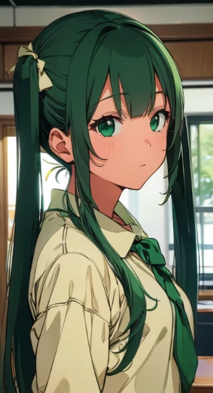 twin tails　long hair　hair color emerald green