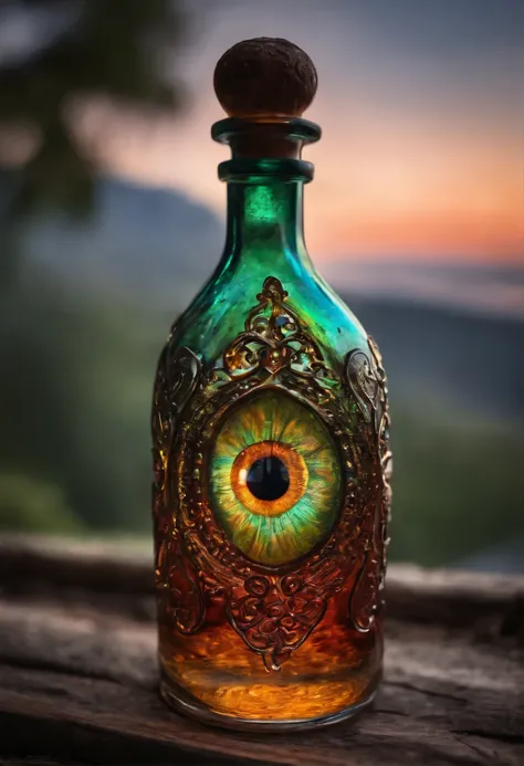 A glass bottle with eye bottle inside