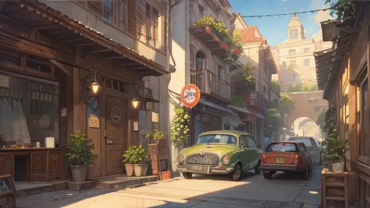 (((on the table))), Ultra-detailed, (((sunlight:1.5))), (((street:1.3))), Very detailed, Ultra-detailed illustrations, (((watercolor))), draw line, nearly perfect, Extremely detailed, concept art, daily, Normal,Old restaurant，wood door，The roof is covered ...